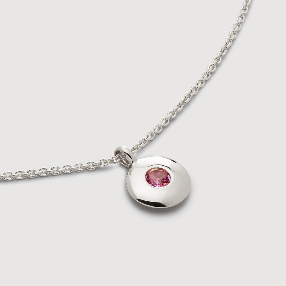 Monica Vinader Sterling Silver October Birthstone Chain Necklace Pink Tourmaline