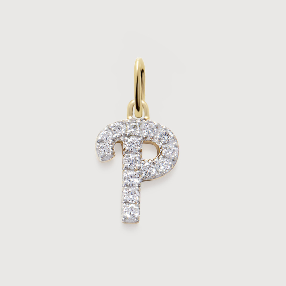 Monica Vinader Gold Diamond Initial P Pendant Lab Grown Diamond In 14k Solid Gold