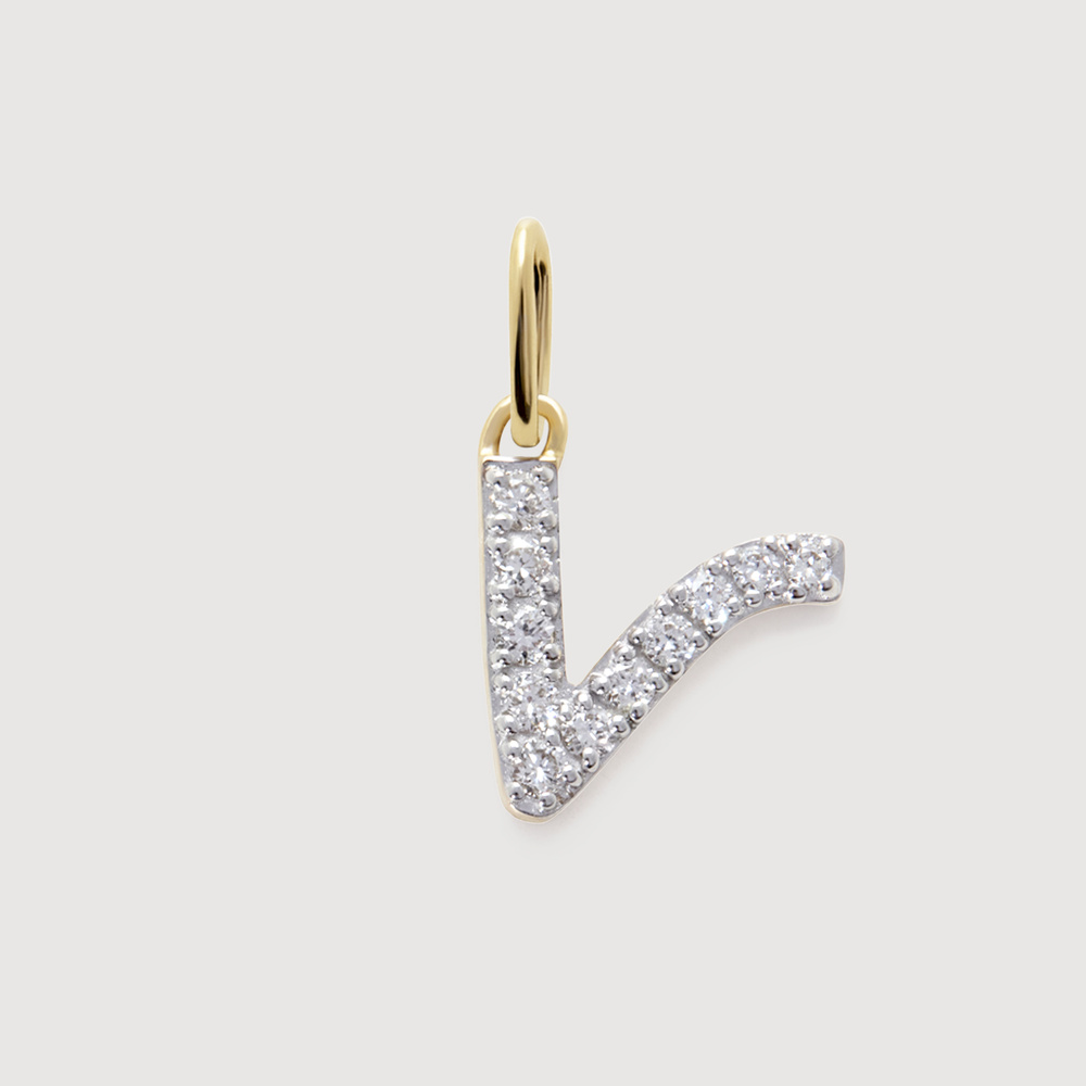 Monica Vinader Gold Diamond Initial V Pendant Lab Grown Diamond In 14k Solid Gold