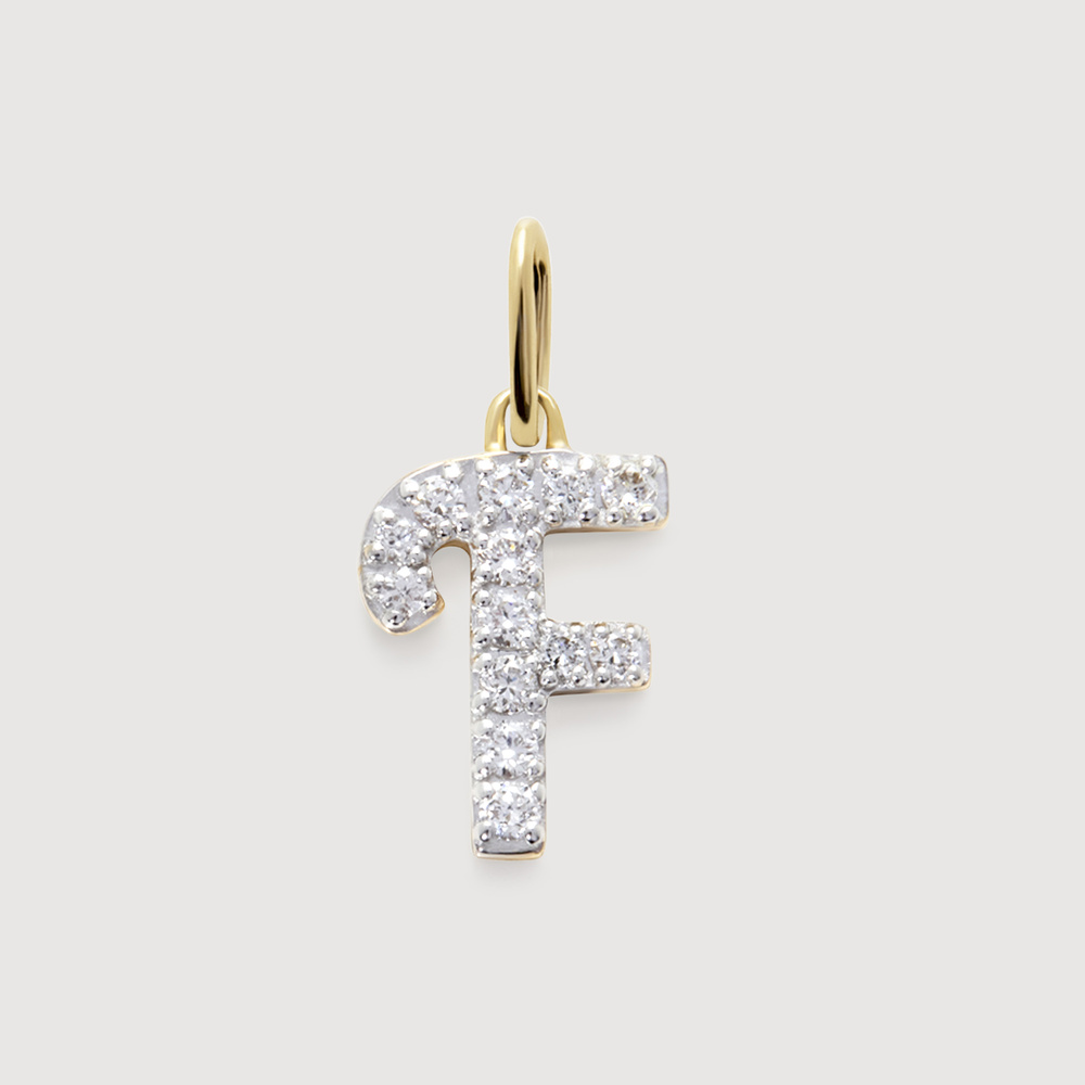 Monica Vinader Gold Diamond Initial F Pendant Lab Grown Diamond In 14k Solid Gold