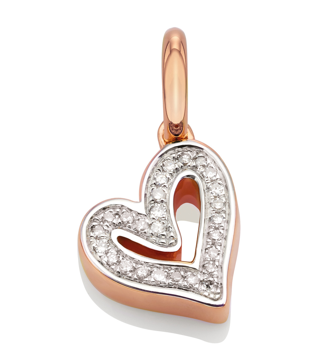 Rose Gold Vermeil Alphabet Heart Diamond Pendant Charm - Diamond - Monica Vinader