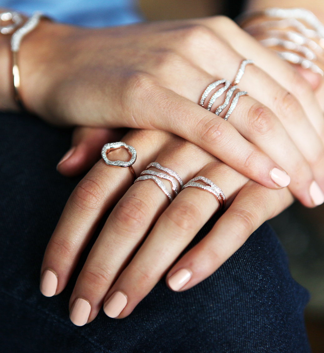 Monica Vinader ★ Riva Diamond Pre-Stacked リング Riva Diamond Circle Ring in 18ct Rose Gold Vermeil On