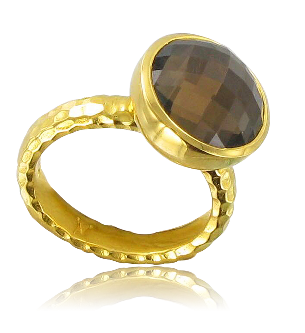 Gold Vermeil Medina Facet Ring - Smoky Quartz - Monica Vinader