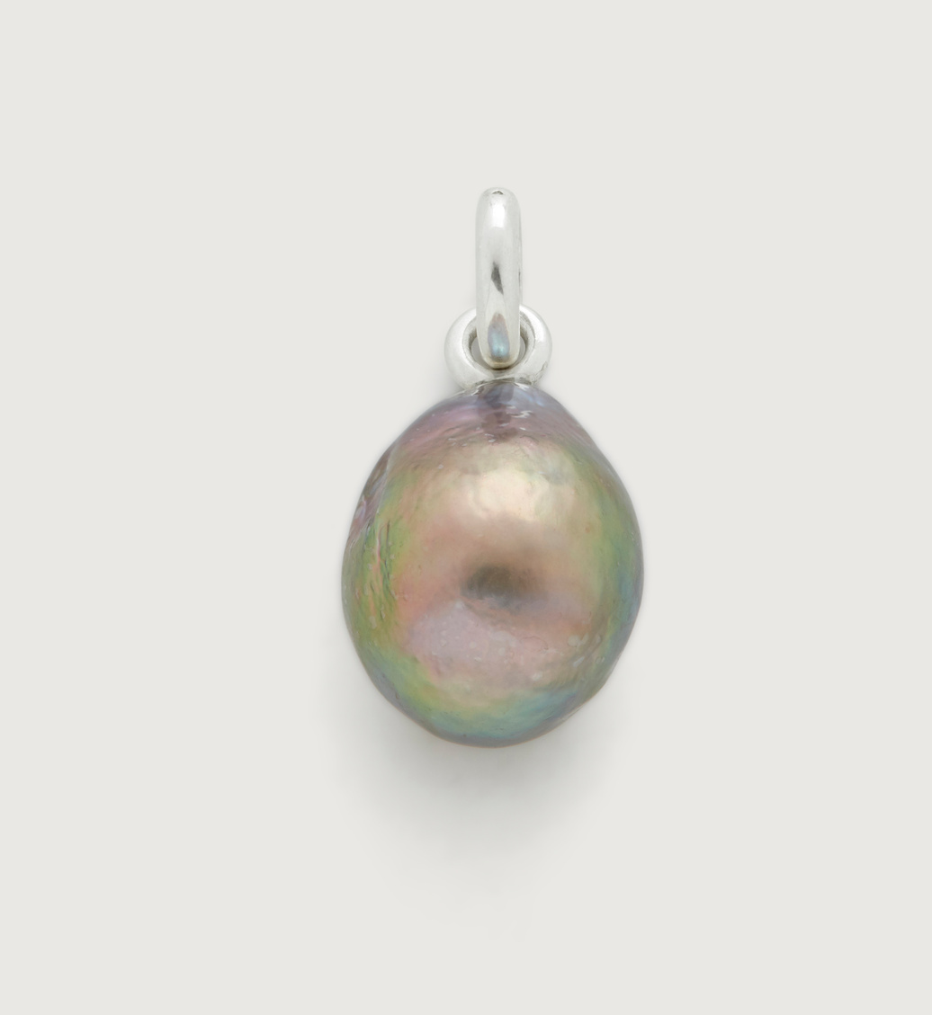 Sterling Silver Nura Grey Baroque Pearl Pendant Charm - Pearl - Monica Vinader