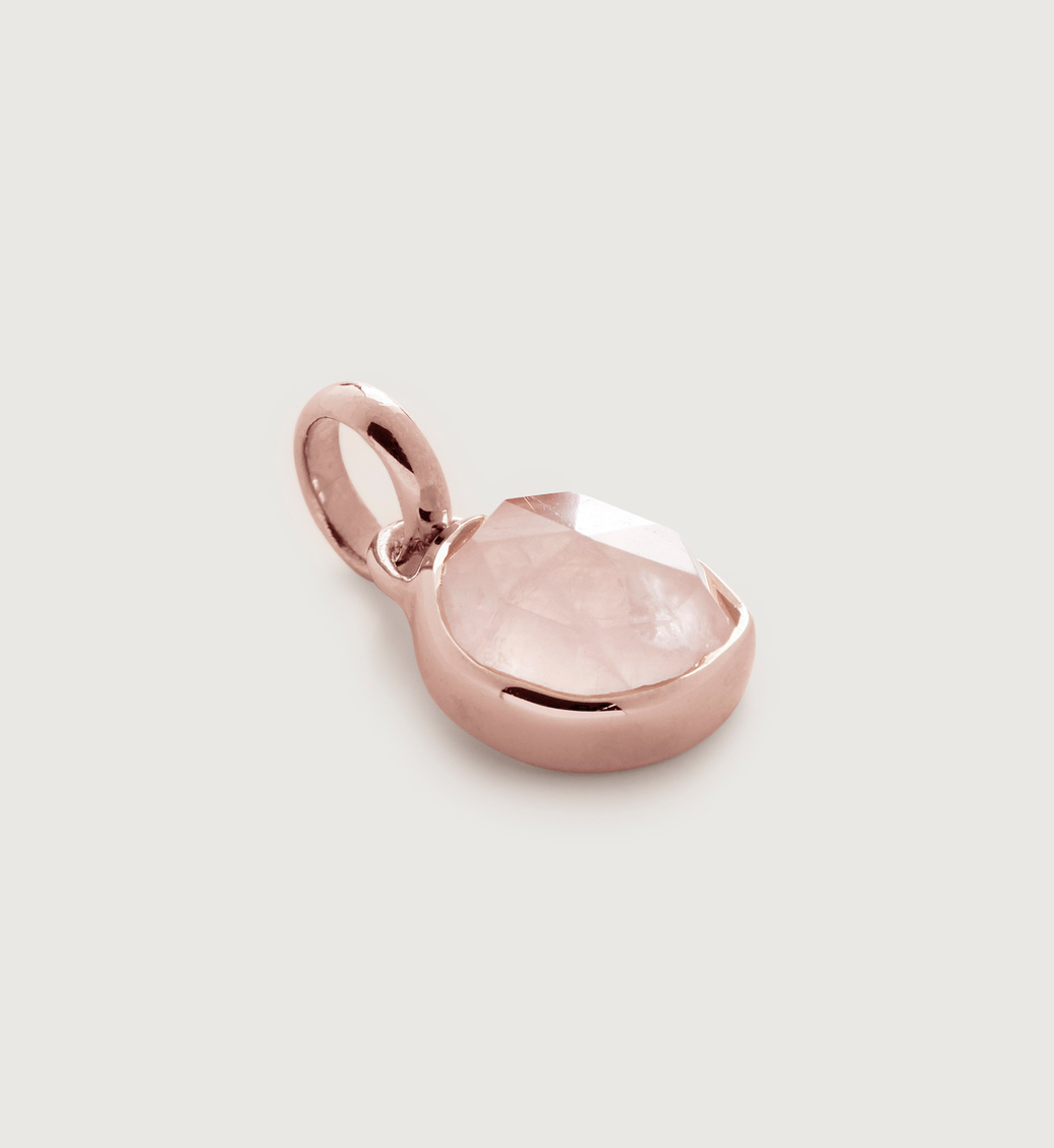 Rose Gold Vermeil Siren Mini Bezel Pendant Charm - Rose Quartz - Monica Vinader