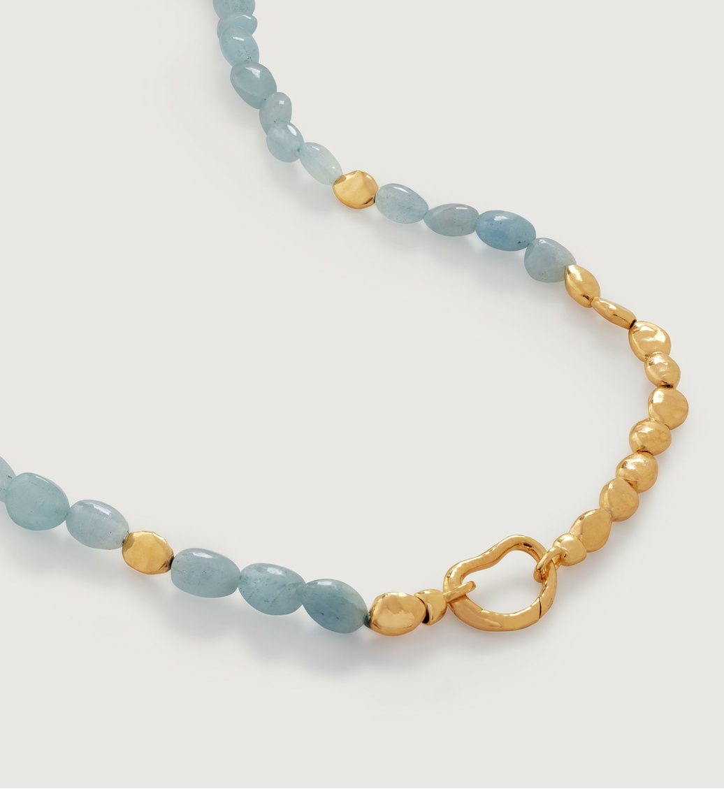 Gold Vermeil Rio Beaded Gemstone Necklace 46cm /18' - Aquamarine - Monica Vinader
