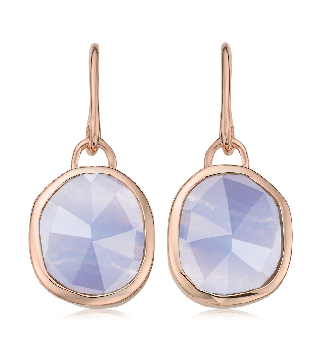 Rose Gold Vermeil Siren Wire Earrings - Blue Lace Agate - Monica Vinader