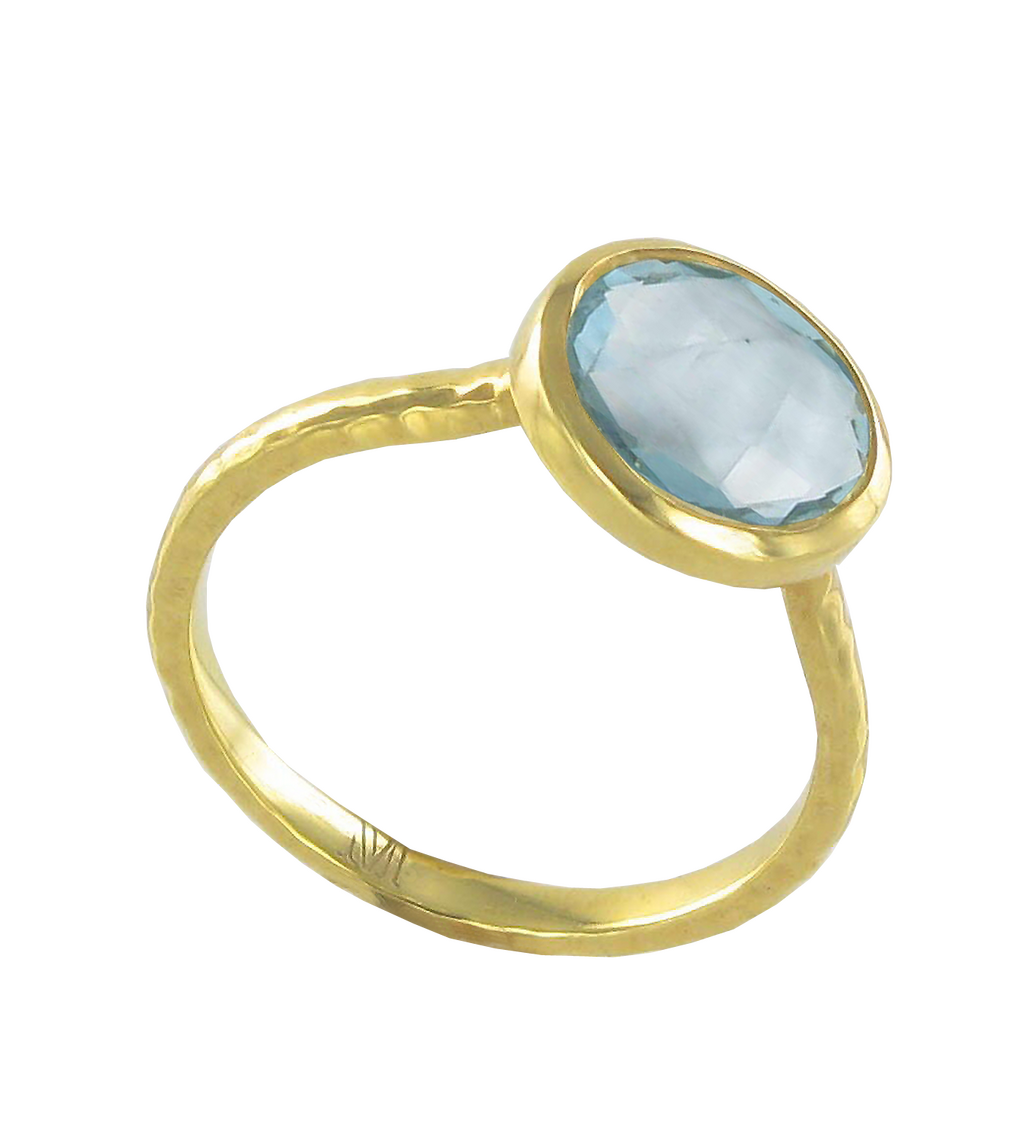 Gold Vermeil Mini Luna Ring - Swiss Blue Quartz - Monica Vinader
