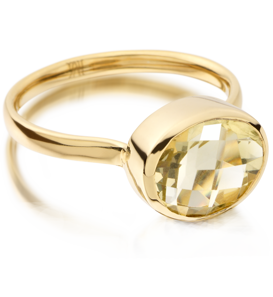 Gold Vermeil Candy Oval Ring - Green Gold Quartz - Monica Vinader