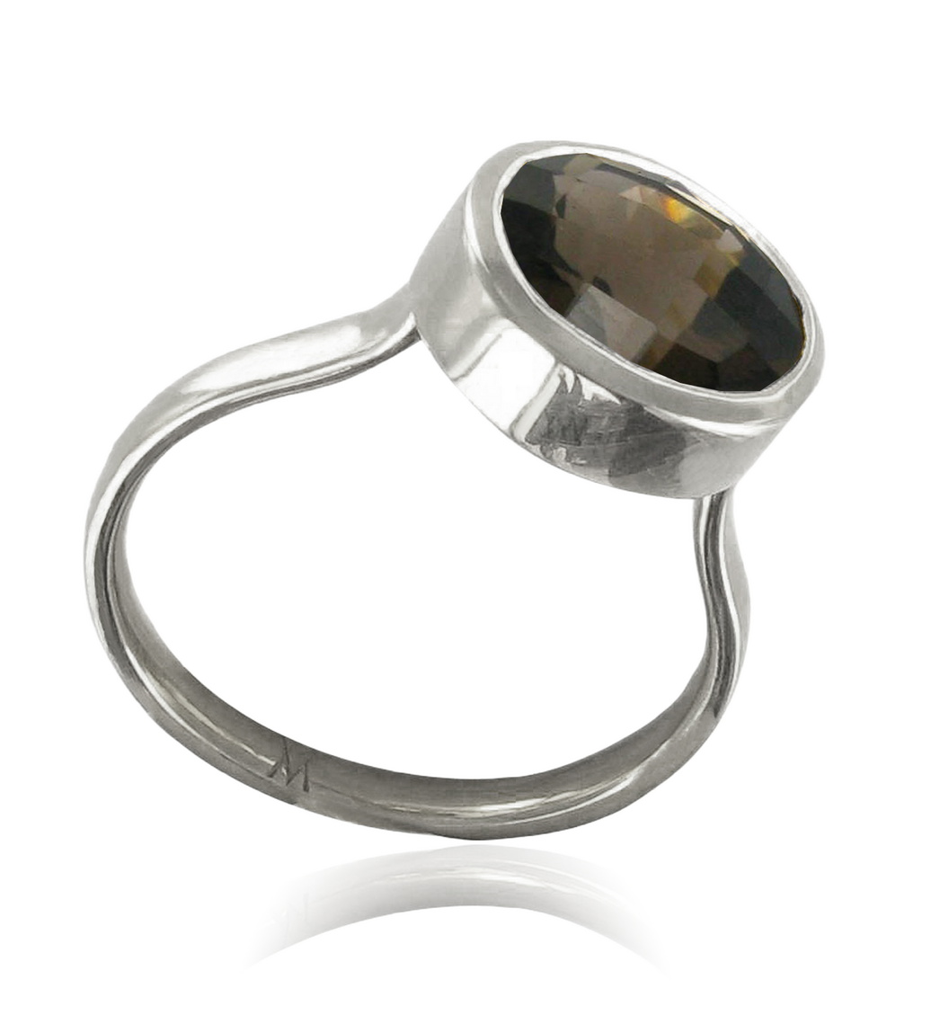 Sterling Silver Candy Oval Ring - Smoky Quartz - Monica Vinader