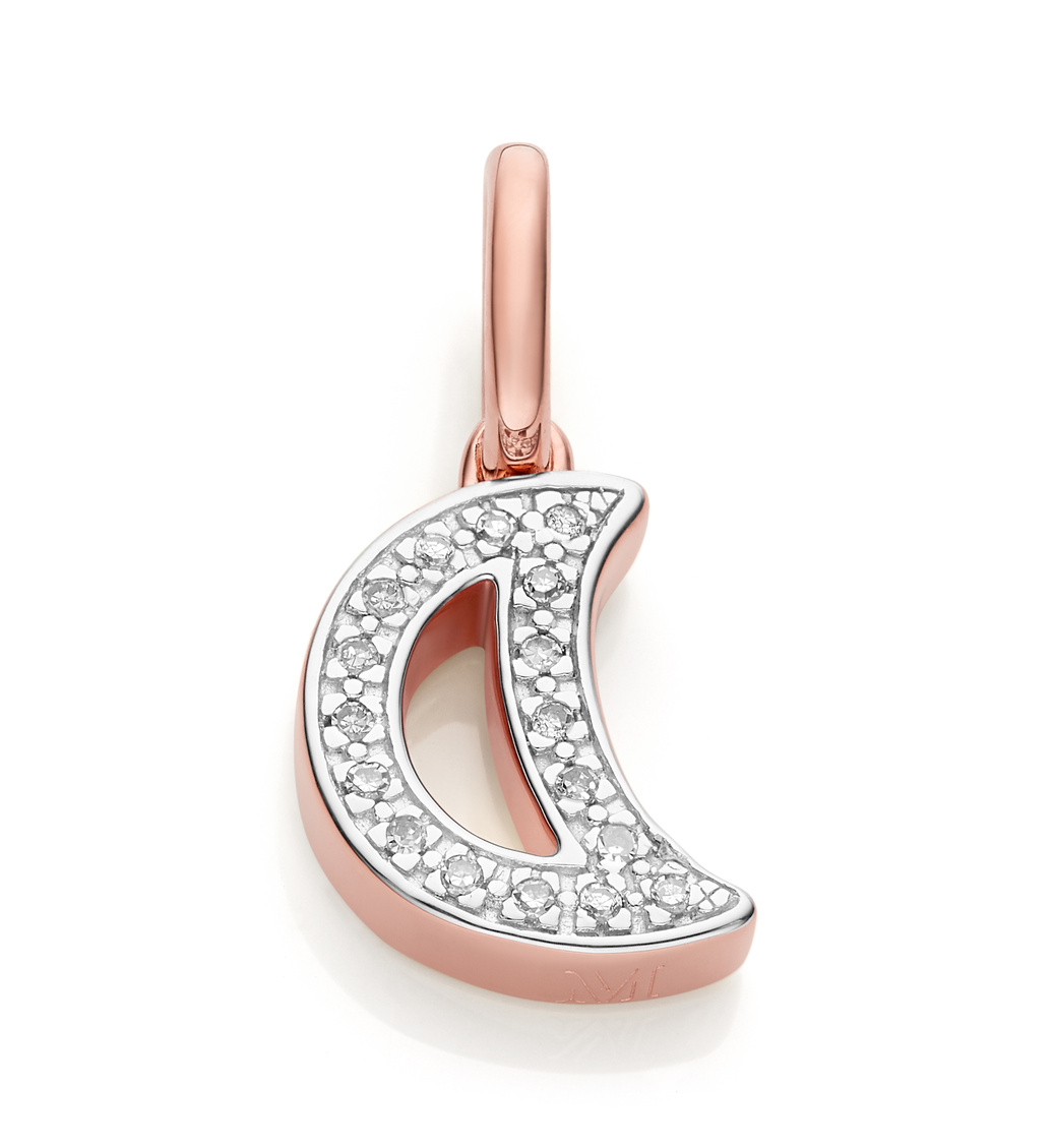 Rose Gold Vermeil Alphabet Moon Diamond Pendant Charm - Diamond - Monica Vinader