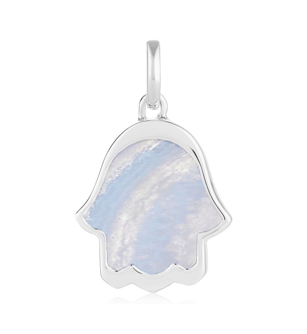 Sterling Silver Atlantis Hamsa Pendant Charm - Blue Lace Agate - Monica Vinader