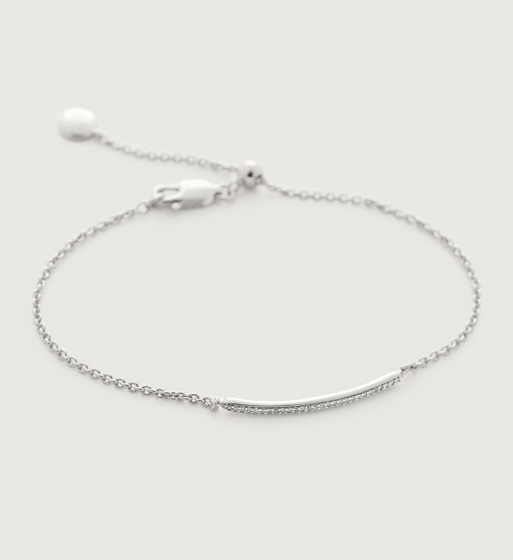 Sterling Silver Skinny Short Bar Bracelet - Diamond - Monica Vinader