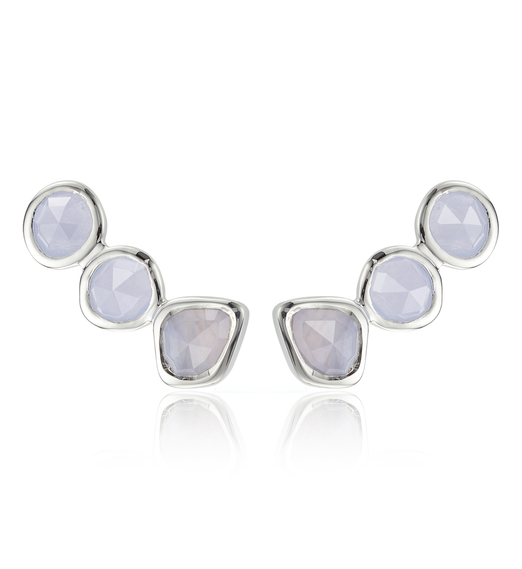 Sterling Silver Siren Climber Earrings - Blue Lace Agate - Monica Vinader