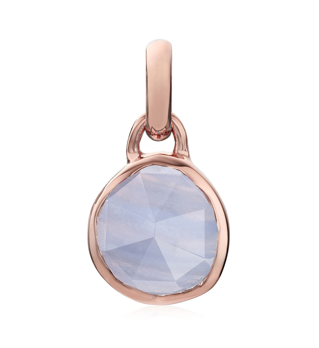 Rose Gold Vermeil Siren Mini Bezel Pendant Charm - Blue Lace Agate - Monica Vinader