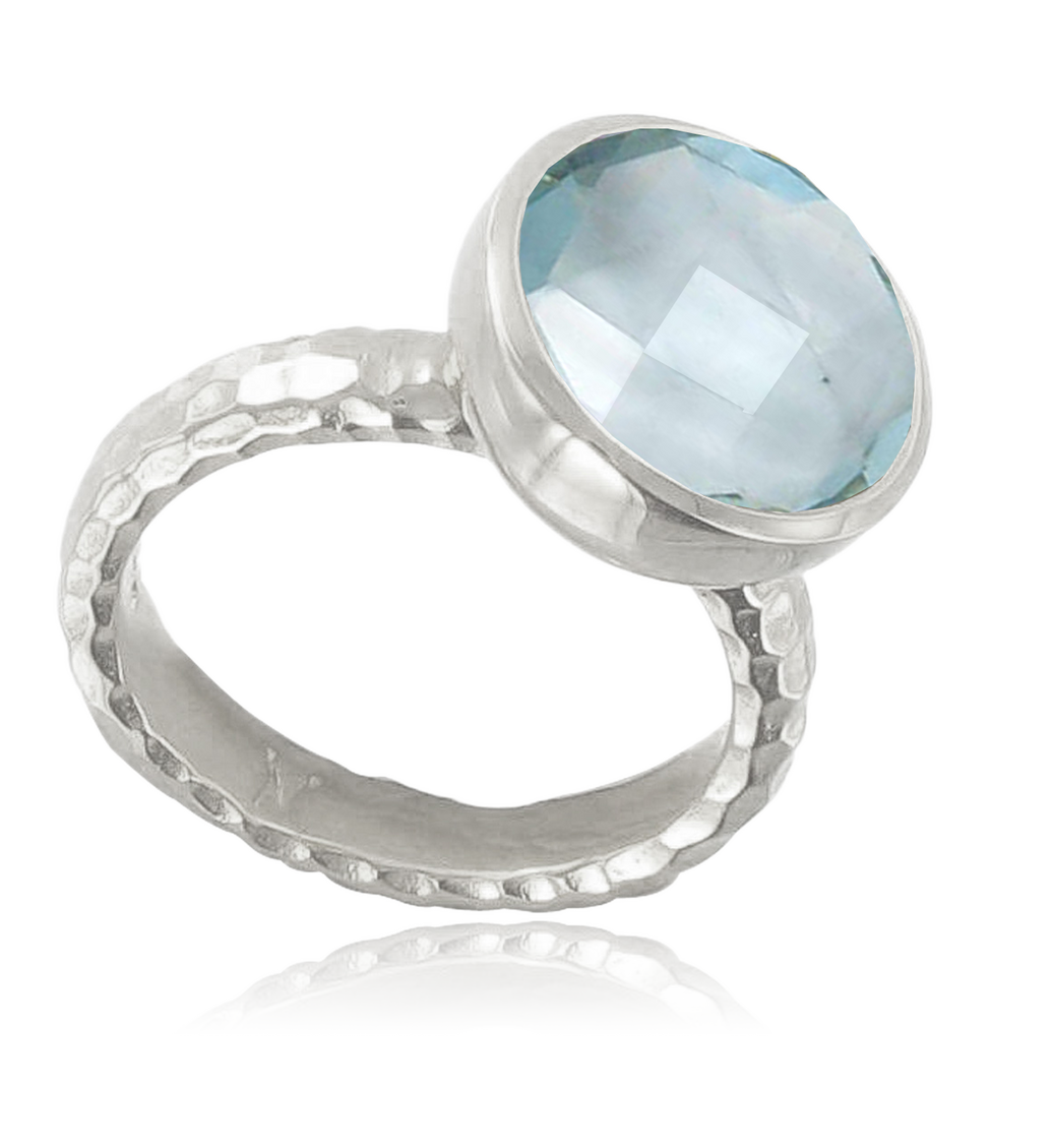 Sterling Silver Medina Facet Ring - Swiss Blue Quartz - Monica Vinader
