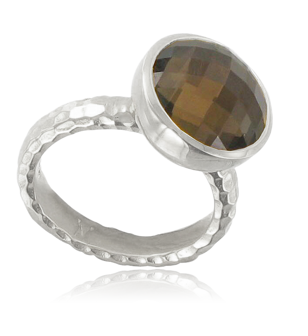 Sterling Silver Medina Facet Ring - Smoky Quartz - Monica Vinader