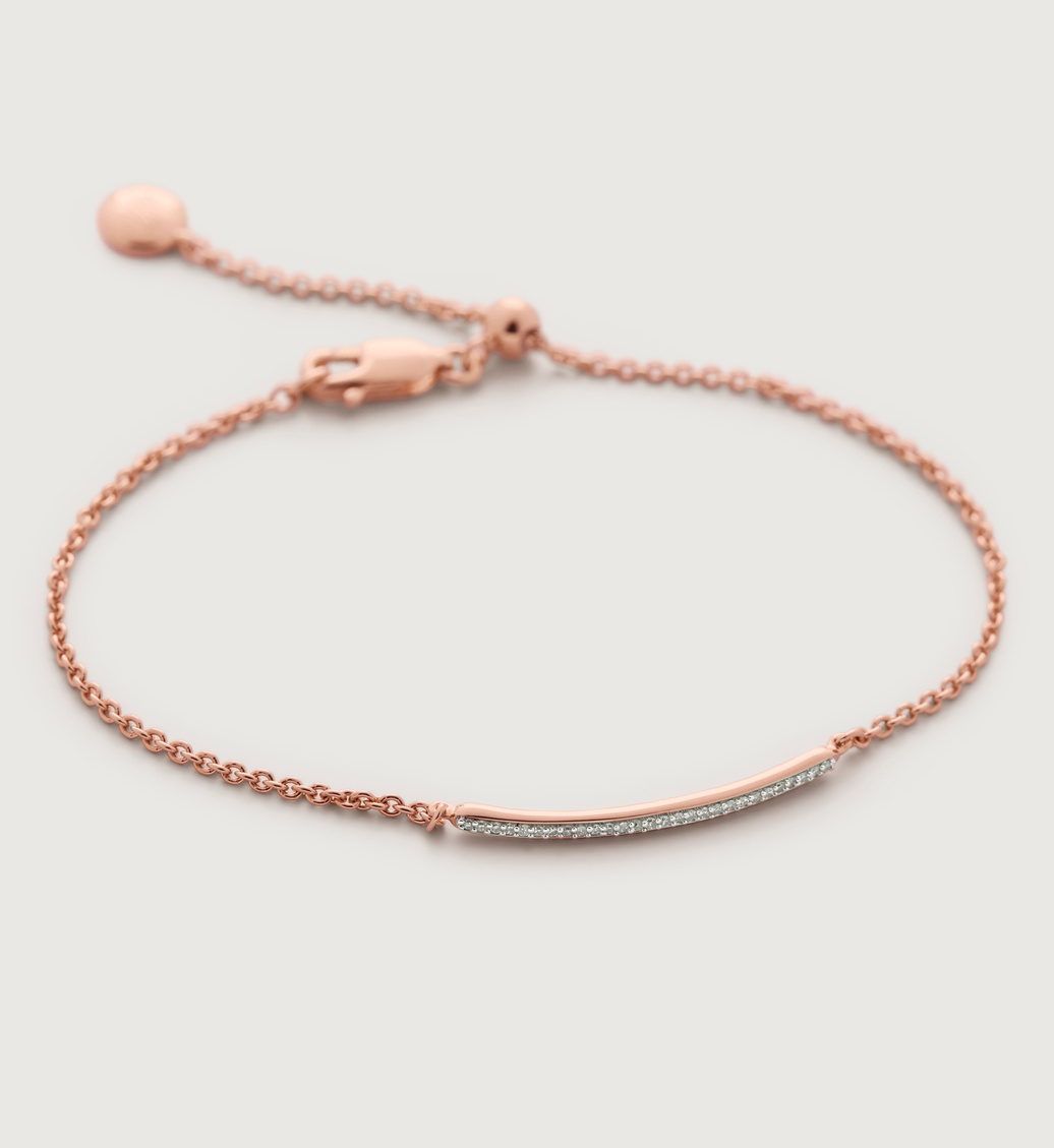 Rose Gold Vermeil Skinny Short Bar Bracelet - Diamond - Monica Vinader