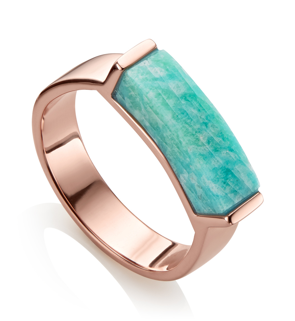 Rose Gold Vermeil Linear Stone Ring - Amazonite - Monica Vinader