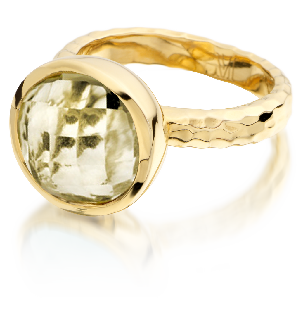 Gold Vermeil Medina Facet Ring - Green Gold Quartz - Monica Vinader