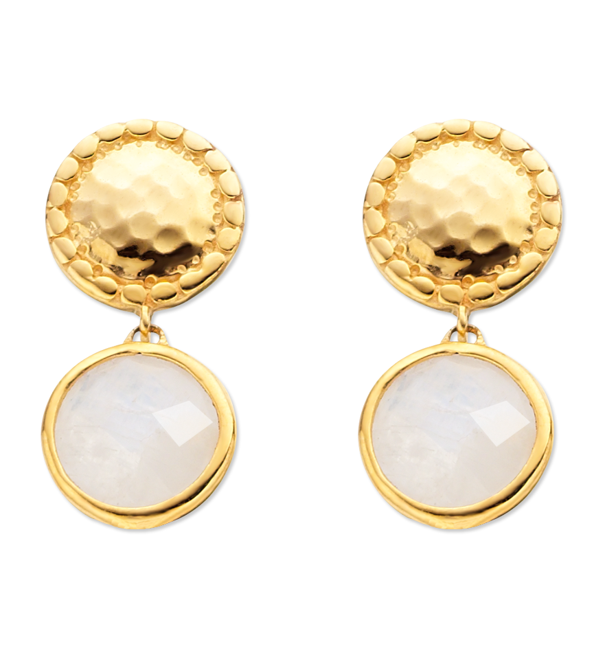 Gold Vermeil Mini Luna Stud Earring - Moonstone - Monica Vinader