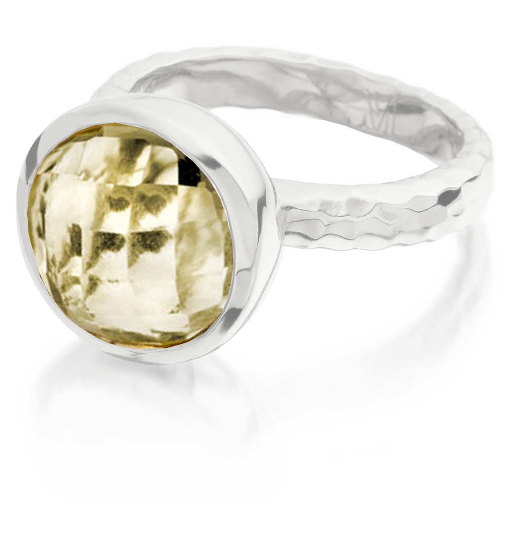 Sterling Silver Medina Facet Ring - Green Gold Quartz - Monica Vinader