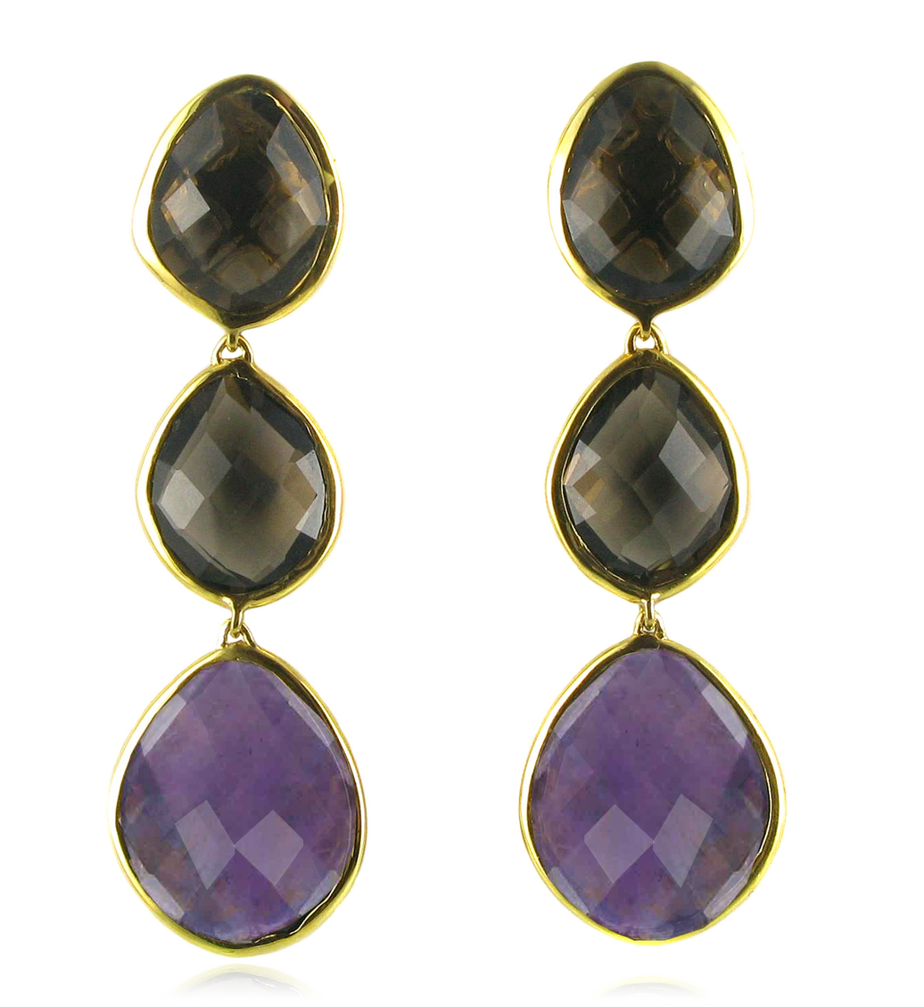 Gold Vermeil Nugget Cocktail Earrings - Smoky Quartz - Monica Vinader