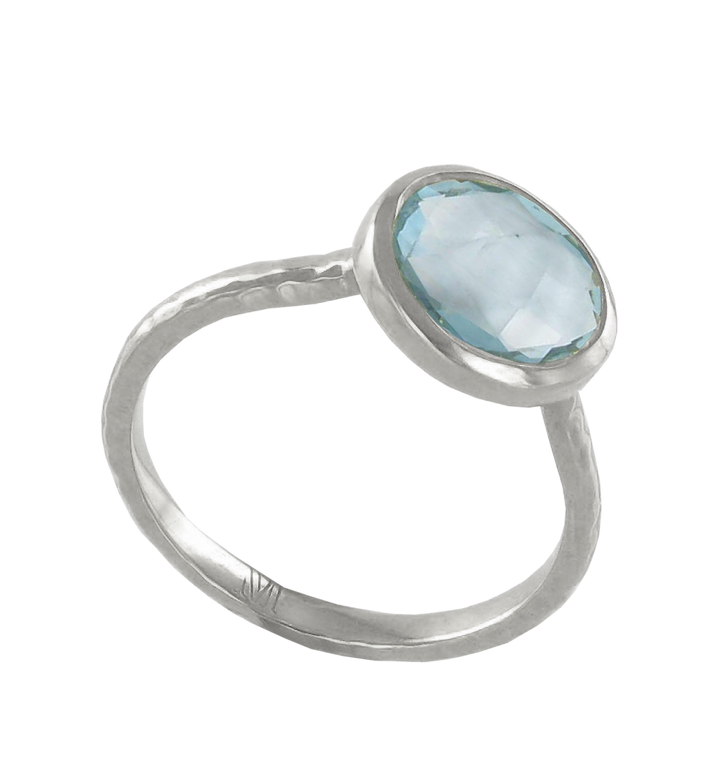 Sterling Silver Mini Luna Ring - Swiss Blue Quartz - Monica Vinader