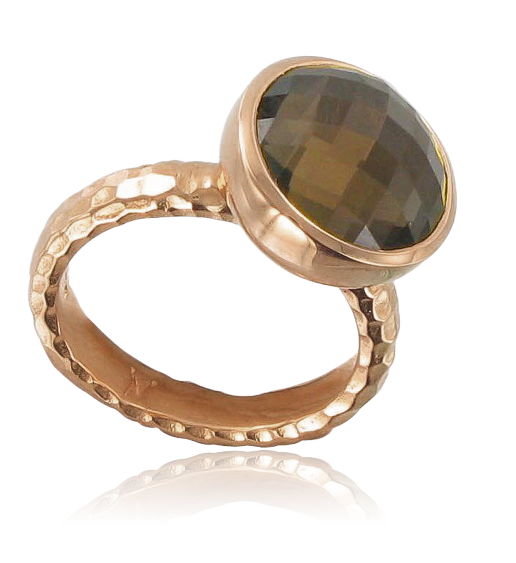 Rose Gold Vermeil Medina Facet Ring - Smoky Quartz - Monica Vinader