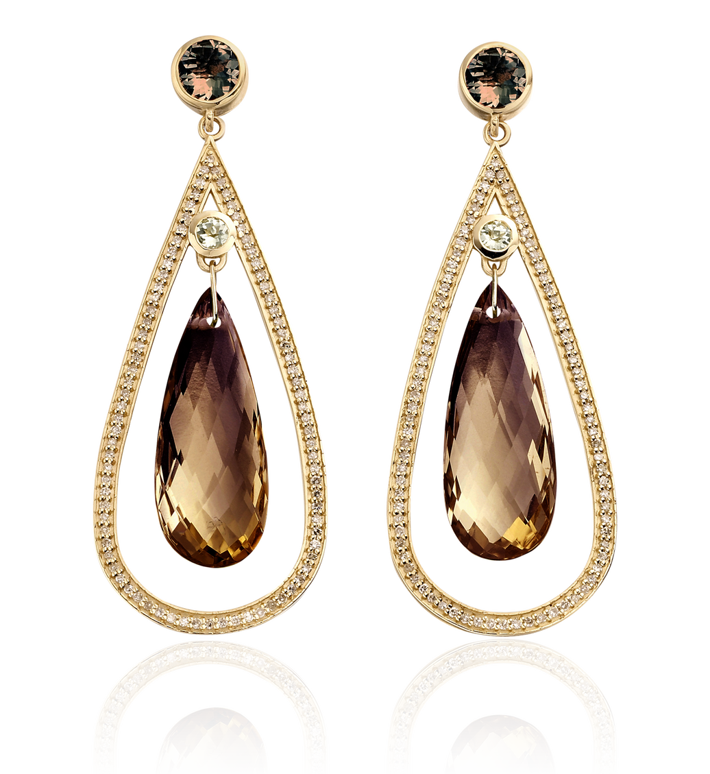 Pave Cocktail Earrings - Smoky Quartz - Monica Vinader