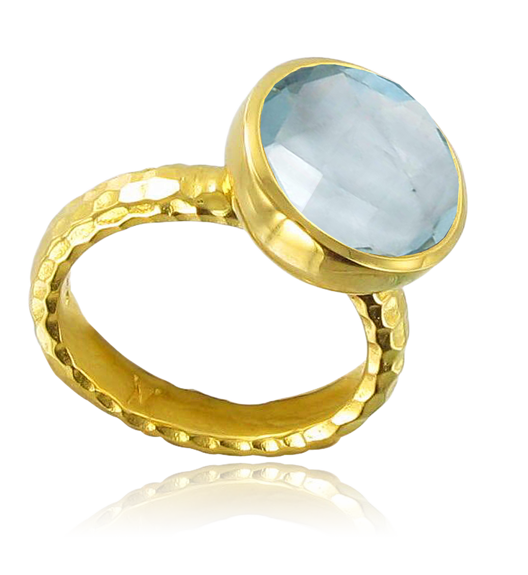 Gold Vermeil Medina Facet Ring - Swiss Blue Quartz - Monica Vinader