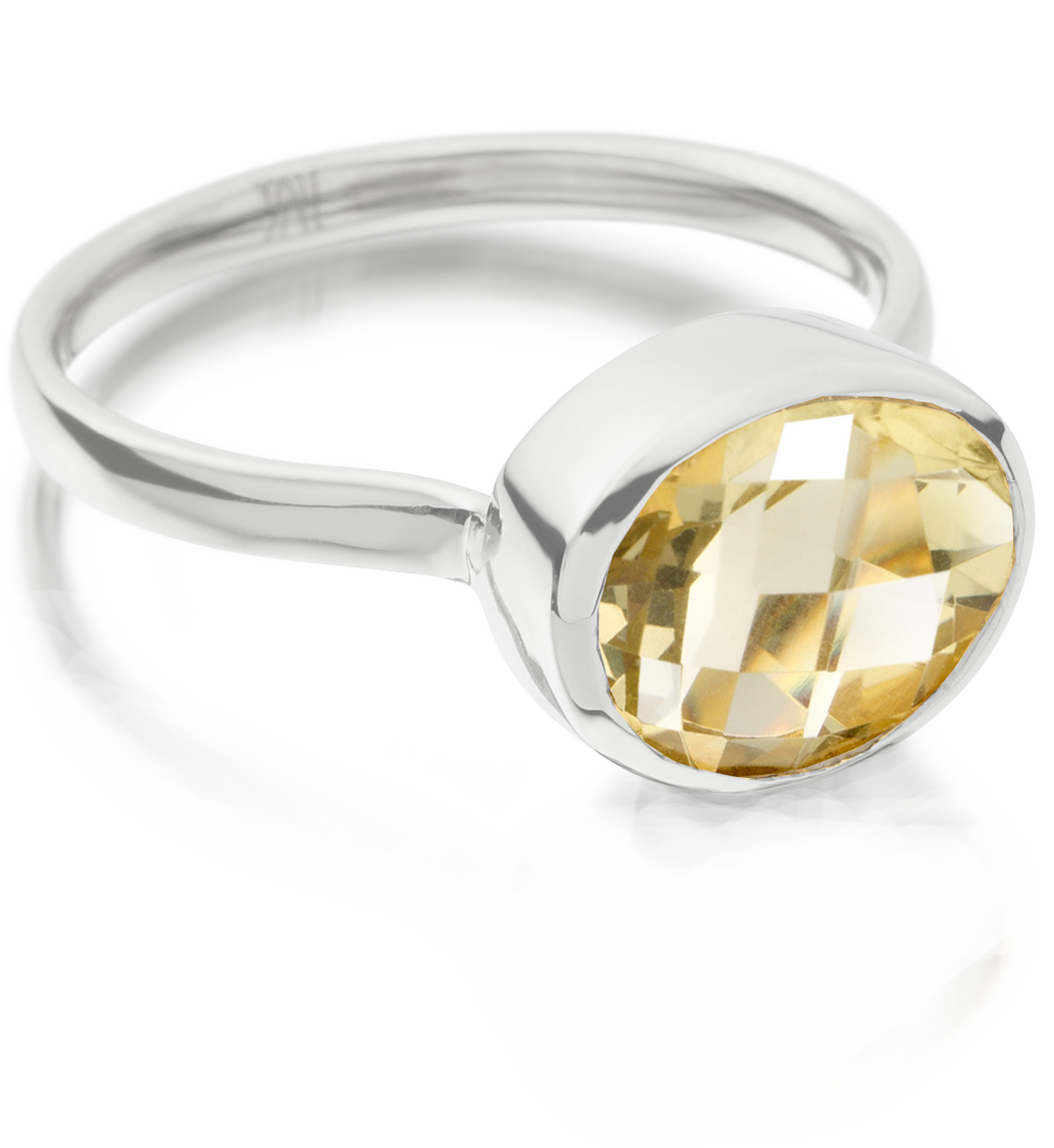 Sterling Silver Candy Oval Ring - Green Gold Quartz - Monica Vinader