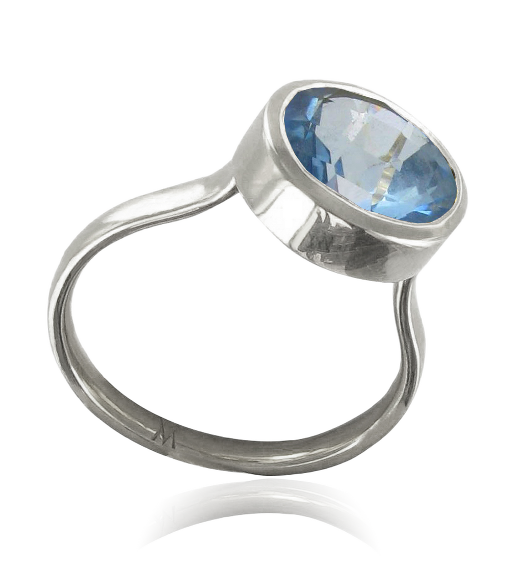 Sterling Silver Candy Oval Ring - Swiss Blue Quartz - Monica Vinader