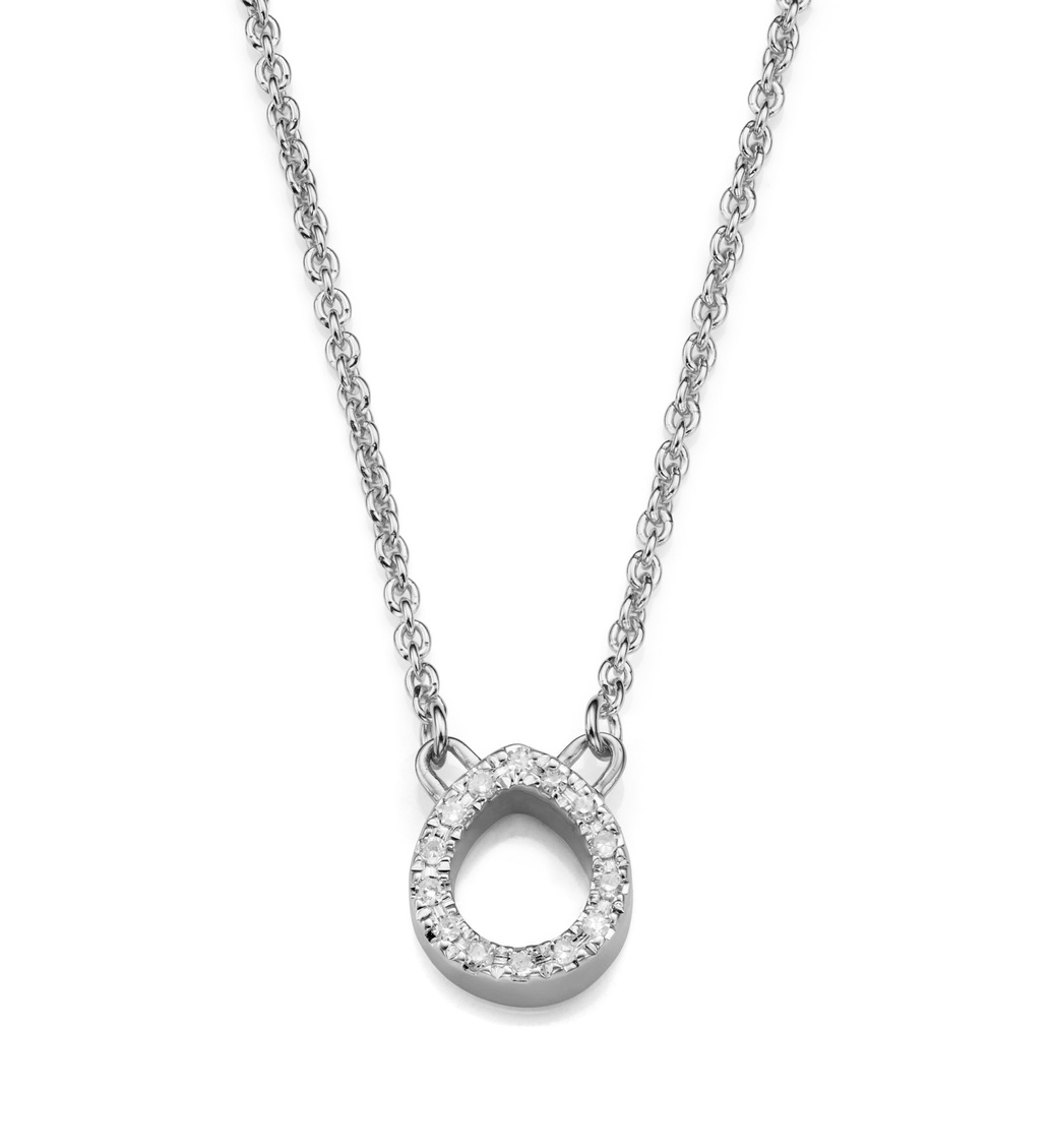 Sterling Silver Naida Mini Teardrop Necklace - Diamond - Monica Vinader