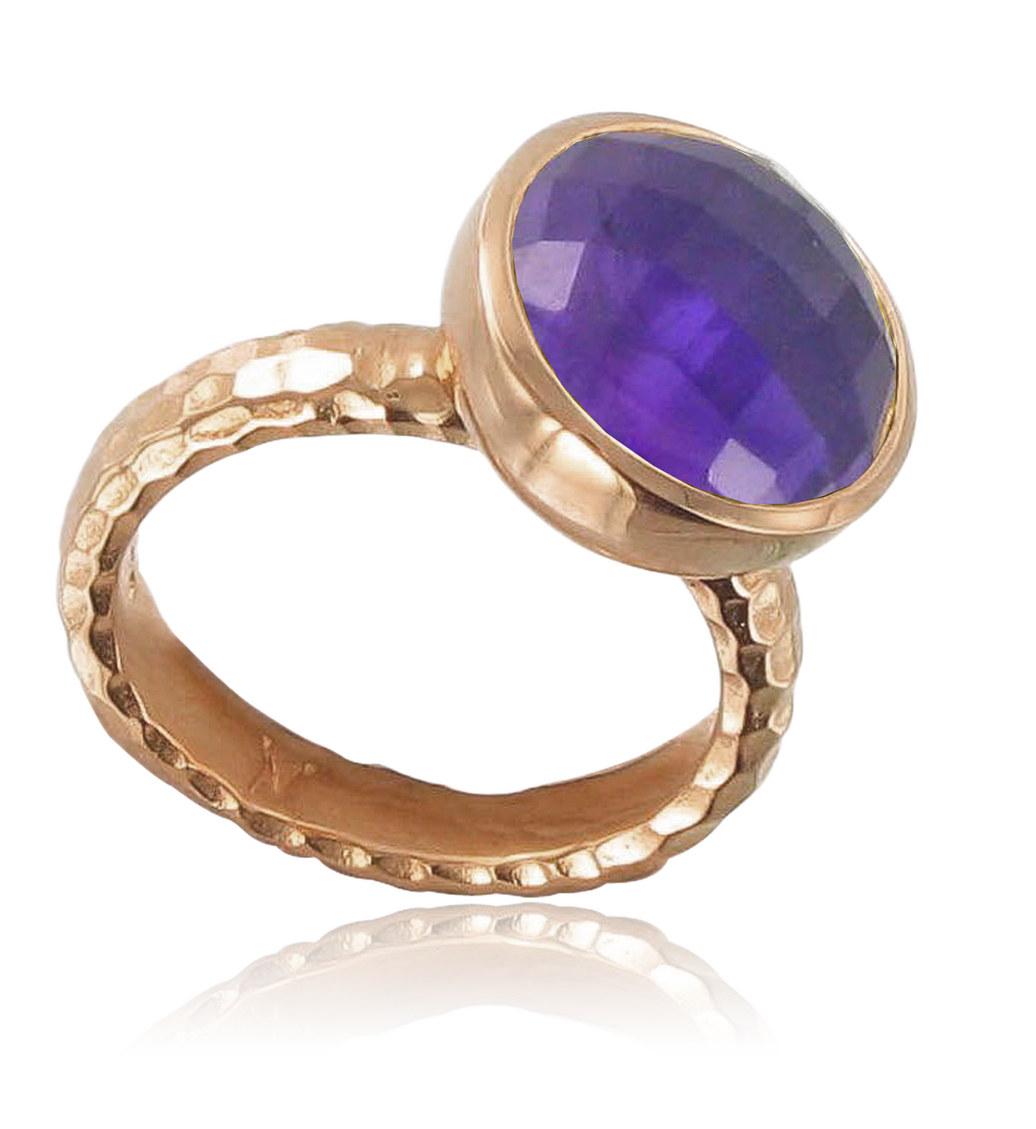 Rose Gold Vermeil Medina Facet Ring - Amethyst - Monica Vinader