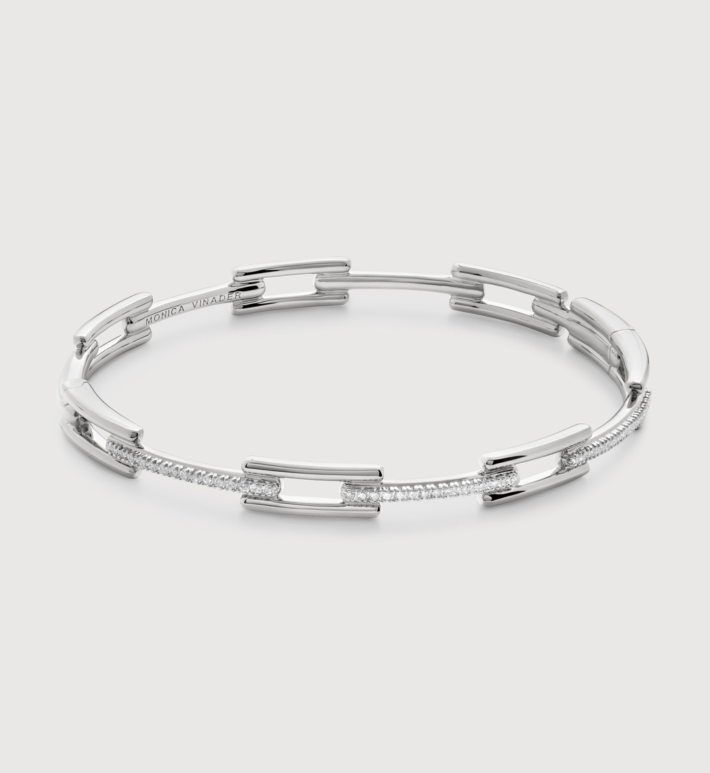 Sterling Silver Lab Grown Diamond Signature Link Skinny Bangle - Lab Grown Diamond - Monica Vinader
