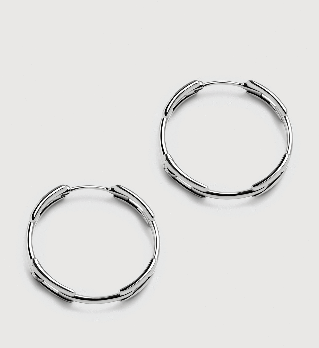 Sterling Silver Signature Link Medium Hoop Earrings - Monica Vinader