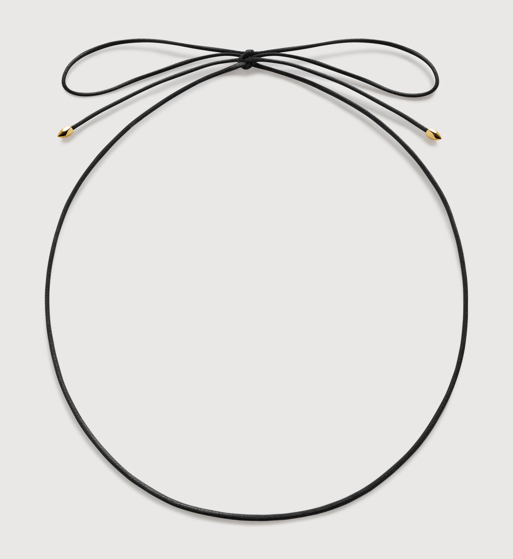 Gold Vermeil Cotton Cord Necklace 95cm/37' - Black - Monica Vinader