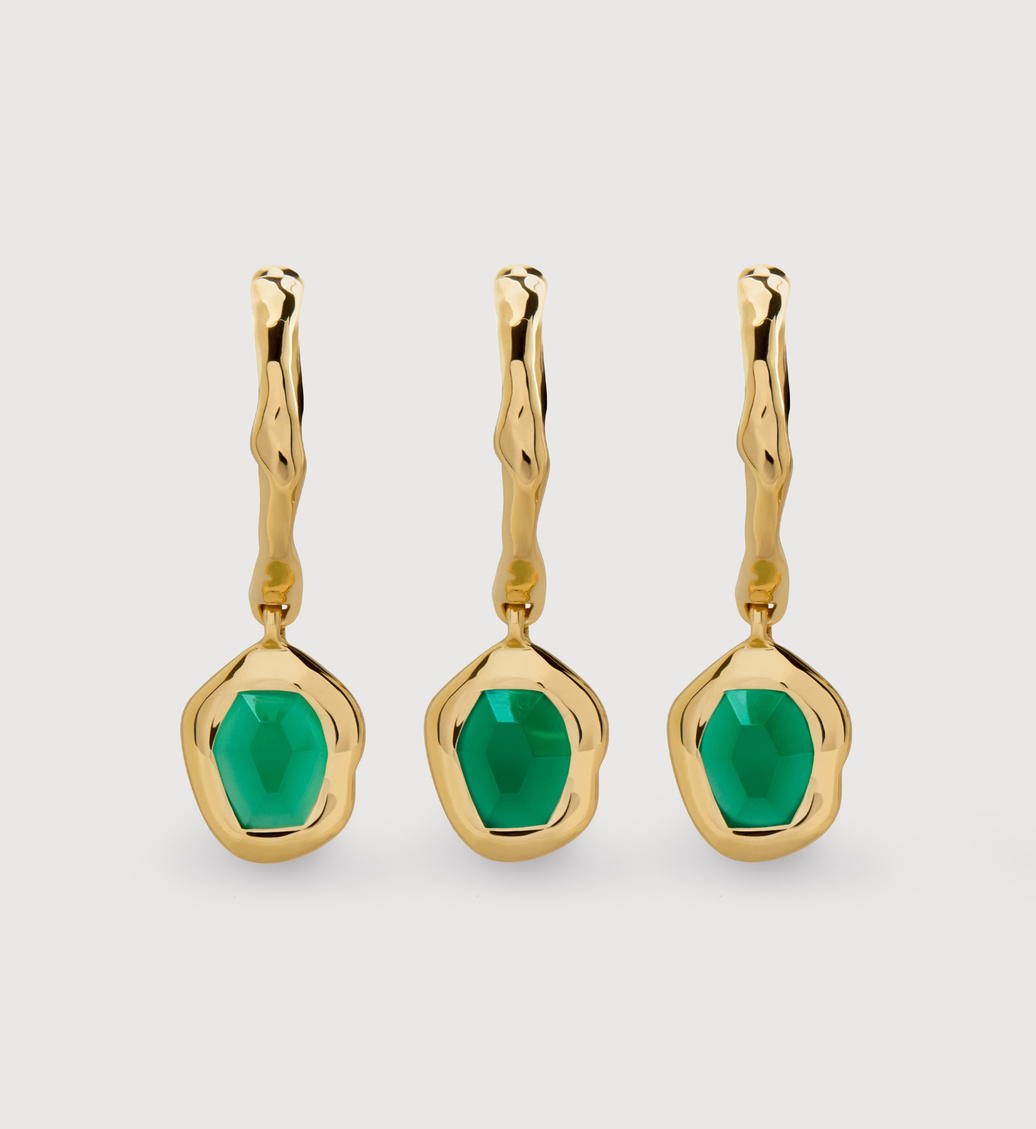Odyssey Huggies in 18k Gold Vermeil on Sterling Silver and Green