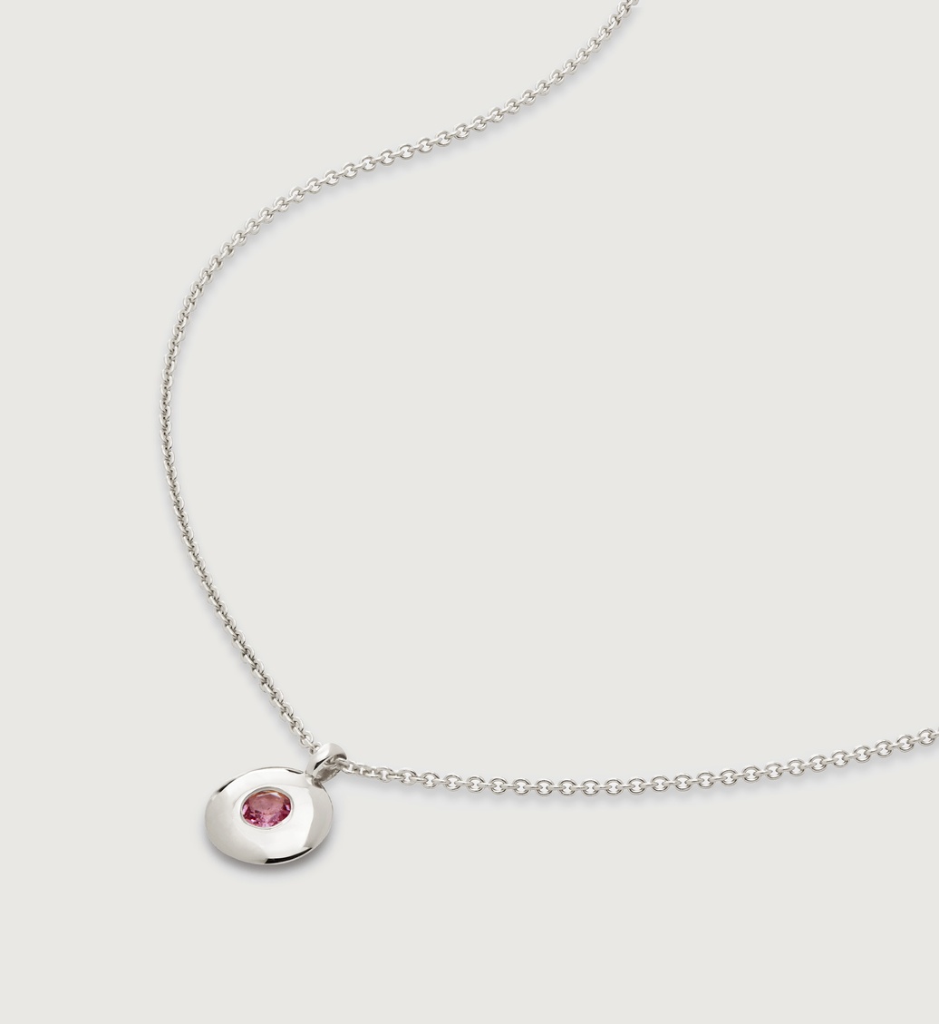 Sterling Silver October Birthstone Necklace Adjustable 41-46cm/16-18' - Pink Tourmaline - Monica Vinader