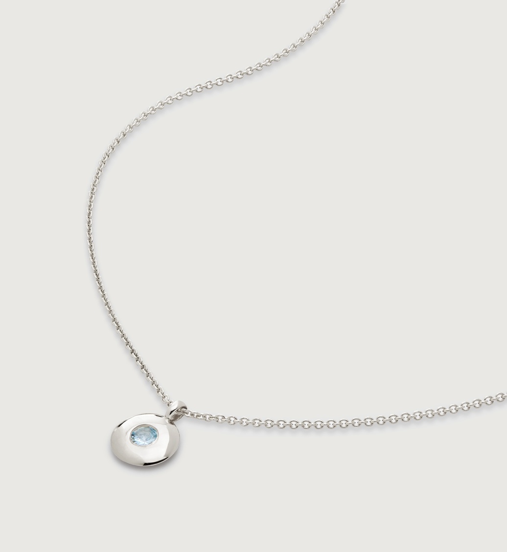Sterling Silver March Birthstone Necklace Adjustable 41-46cm/16-18' - Aquamarine - Monica Vinader