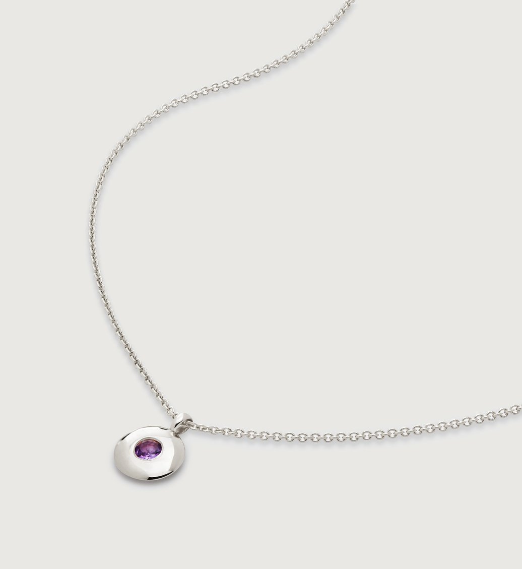 Sterling Silver February Birthstone Necklace Adjustable 41-46cm/16-18' - Amethyst - Monica Vinader