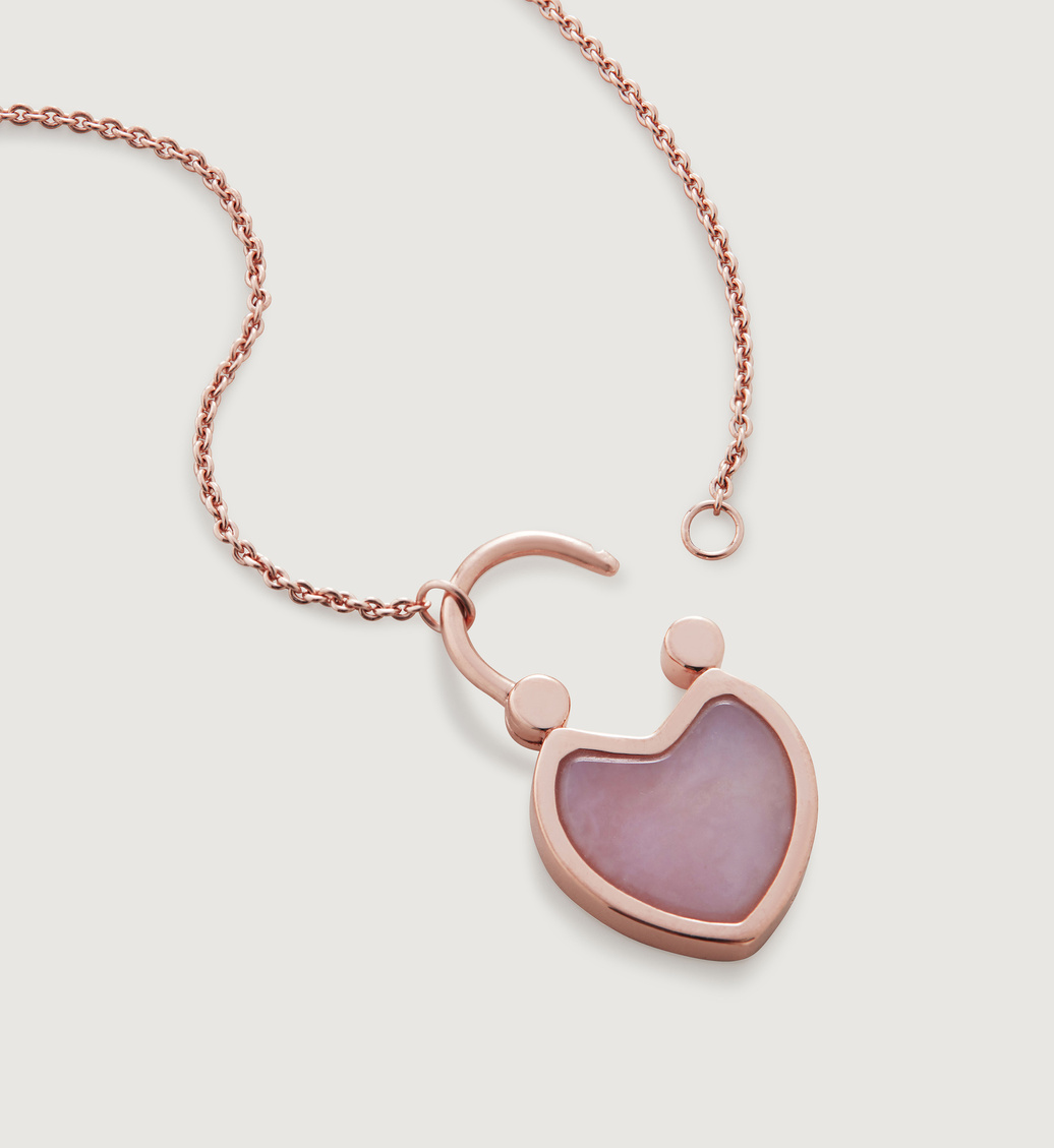 Heart Gemstone Padlock Fine Chain Necklace 41-46cm/16-18' in