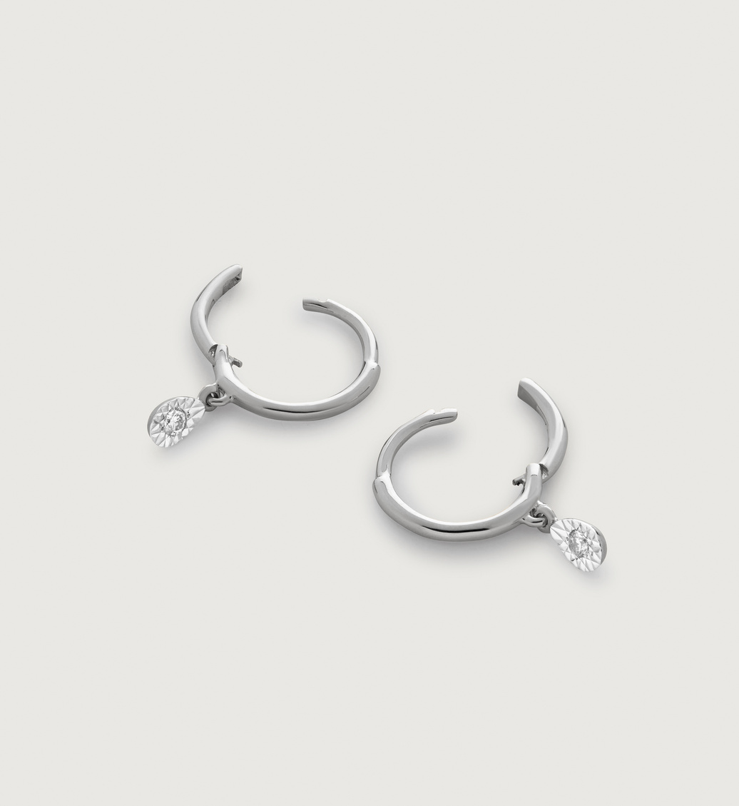 White Gold Teardrop Diamond Mini Huggie Earrings - Lab Grown Diamond - Monica Vinader