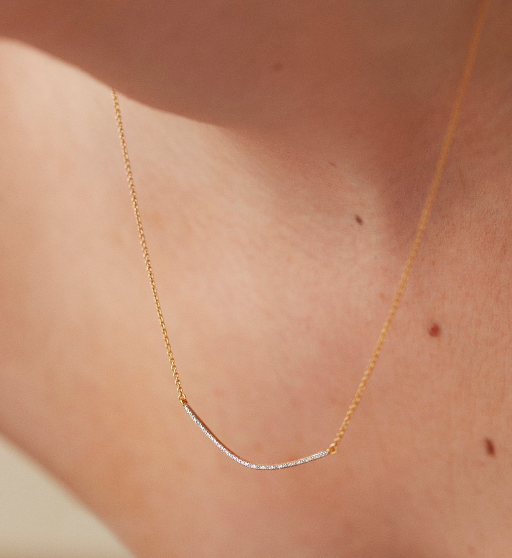 Riva Diamond Wave Necklace adjustable 48cm/18' in 18k Gold Vermeil