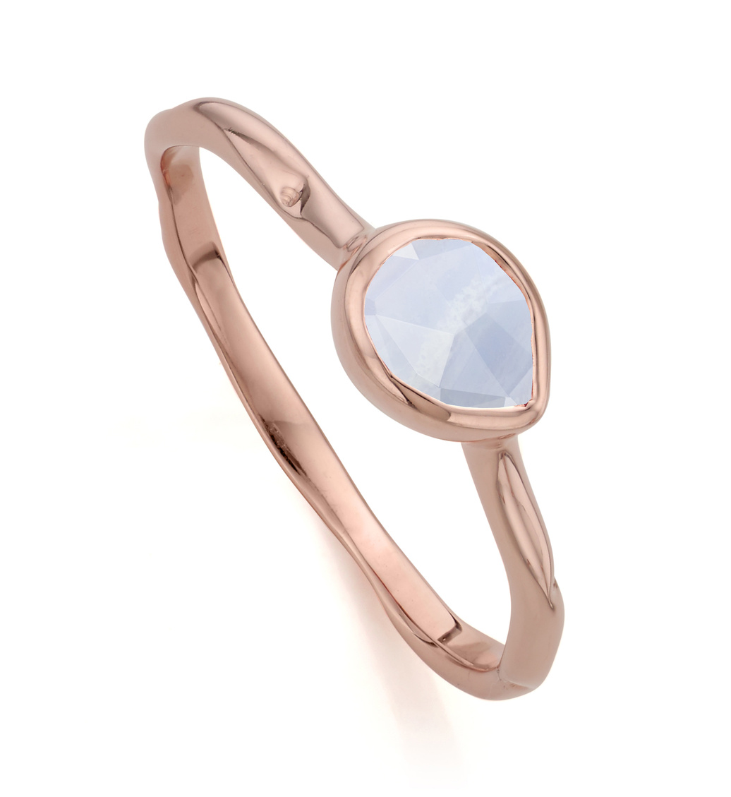 Rose Gold Vermeil Siren Small Stacking Ring - Blue Lace Agate - Monica Vinader