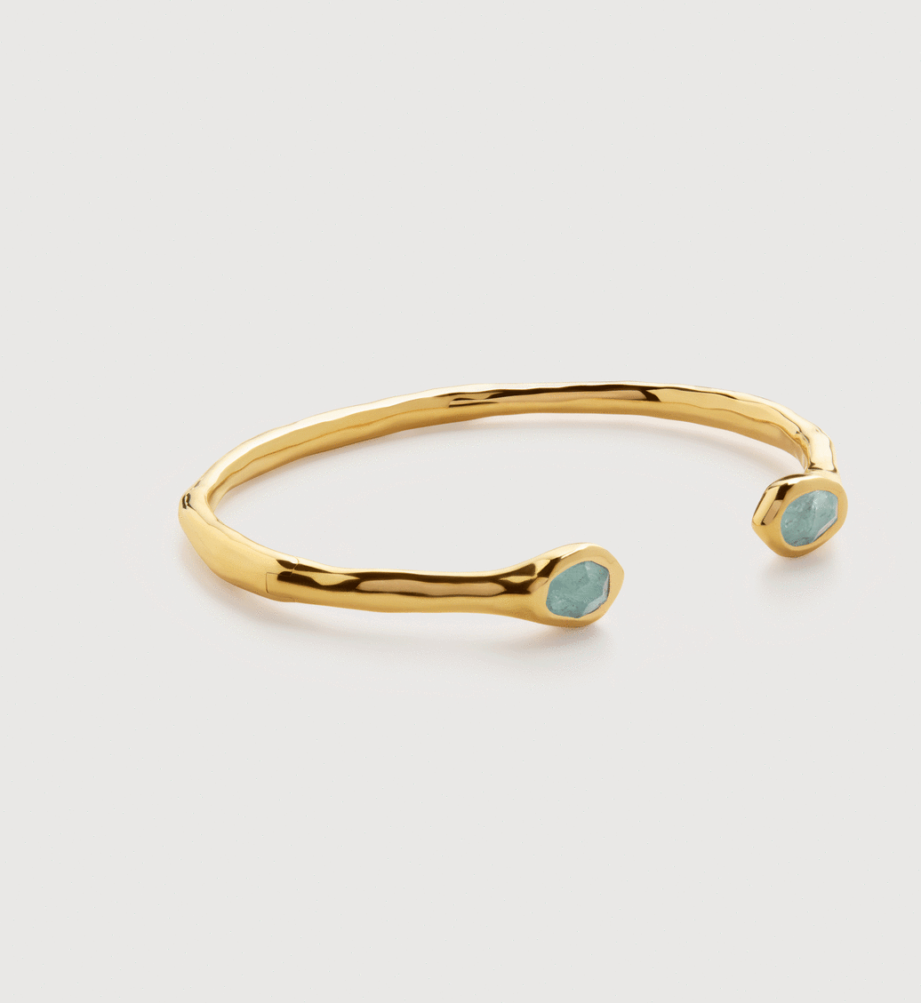Gold Vermeil Odyssey Open Cuff - Aquamarine - Monica Vinader