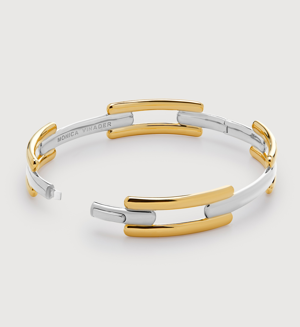 Gold Vermeil Signature Link Mixed Metal Bangle - Monica Vinader