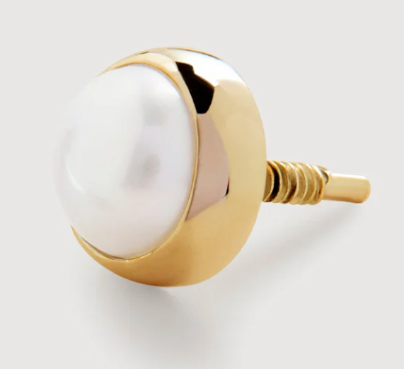 Gold Button Pearl Flat Back Piercing Stud - Pearl - Monica Vinader