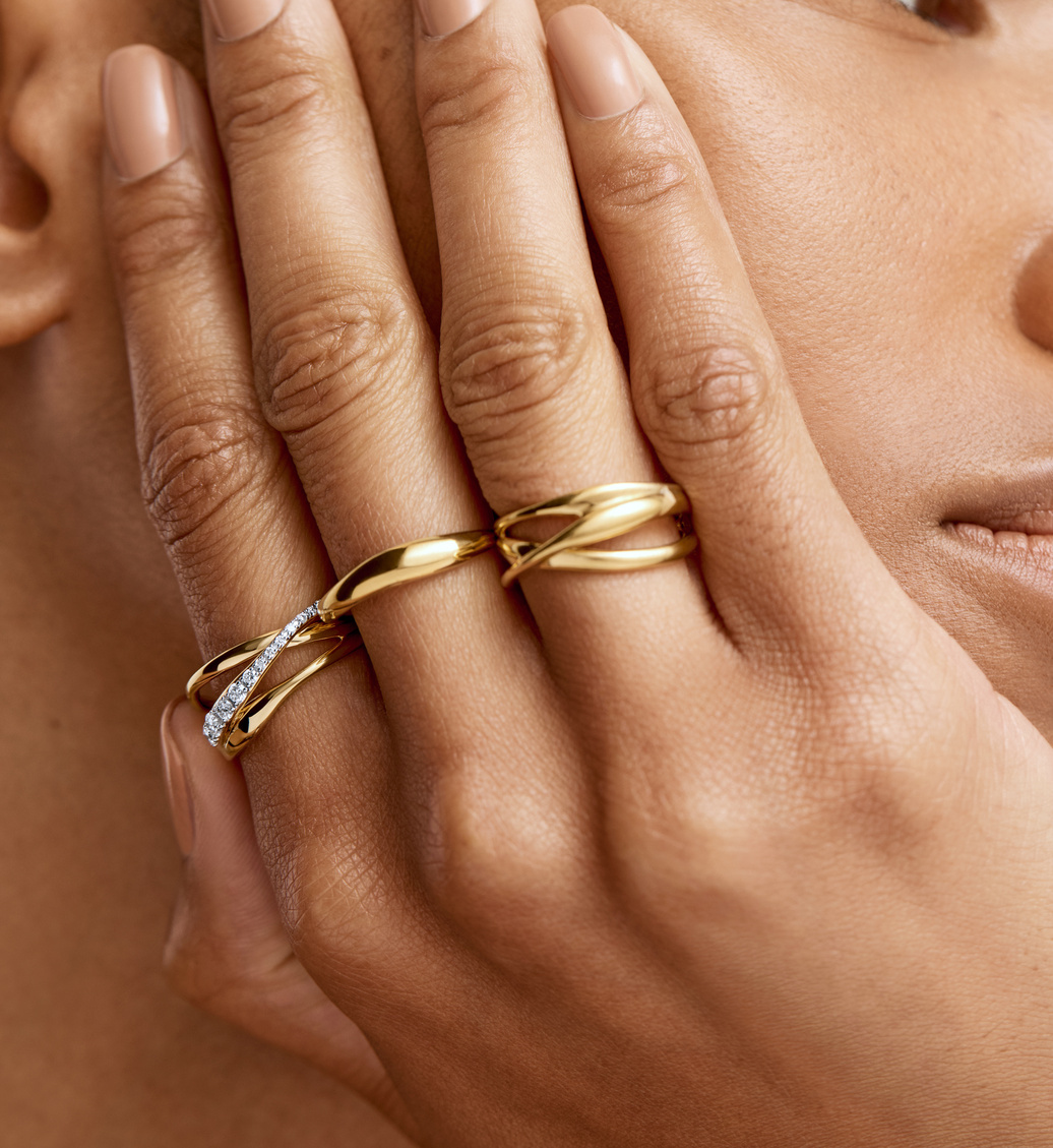 Gold Vermeil Nura Pavé Diamond Crossover Ring - Lab Grown Diamond - Monica Vinader